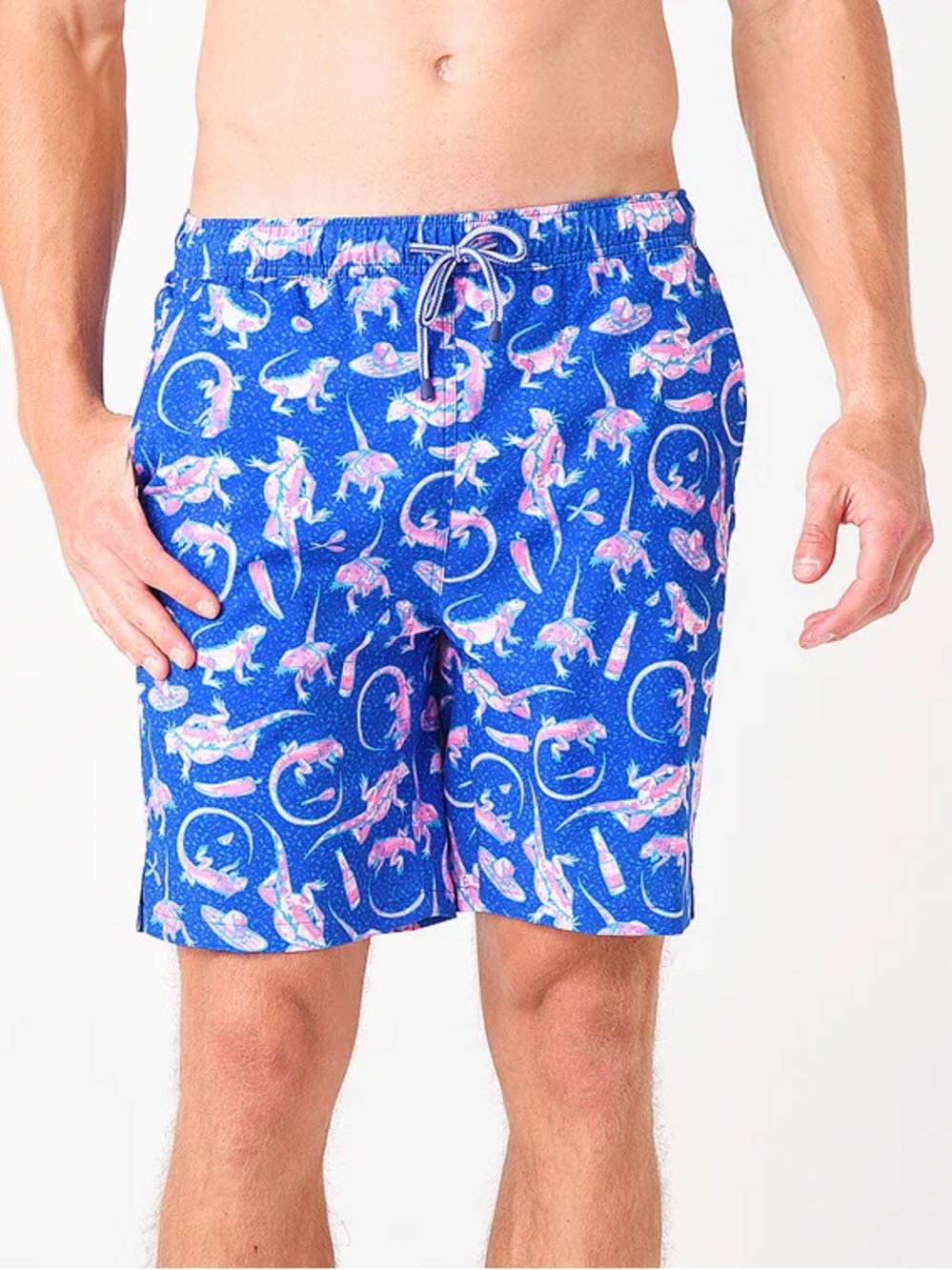 Peter Millar Seaside Iguana Ensemble Men’s Swim Trunks Blue Pink Large (Measured